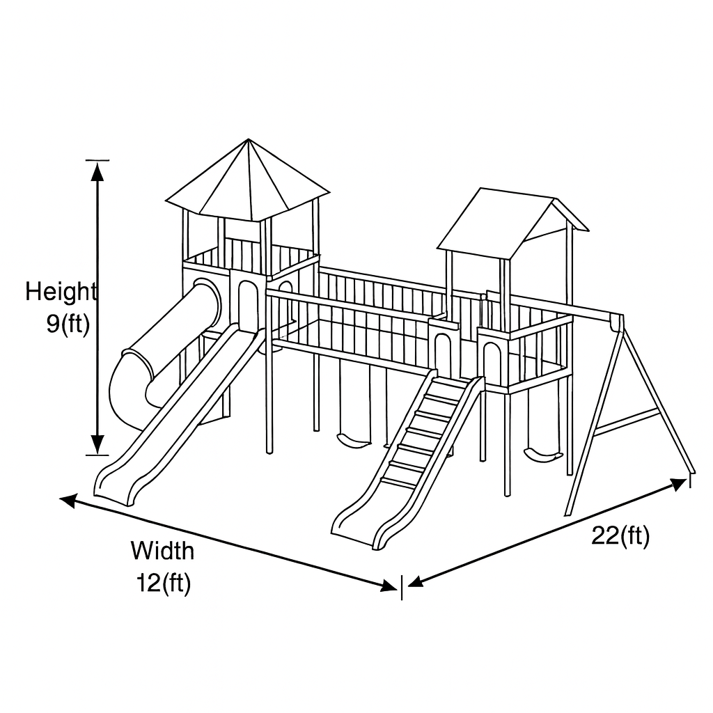 Wooden Swingset with Double Towers, Tube Slide & Swings – Kids Outdoor Playground