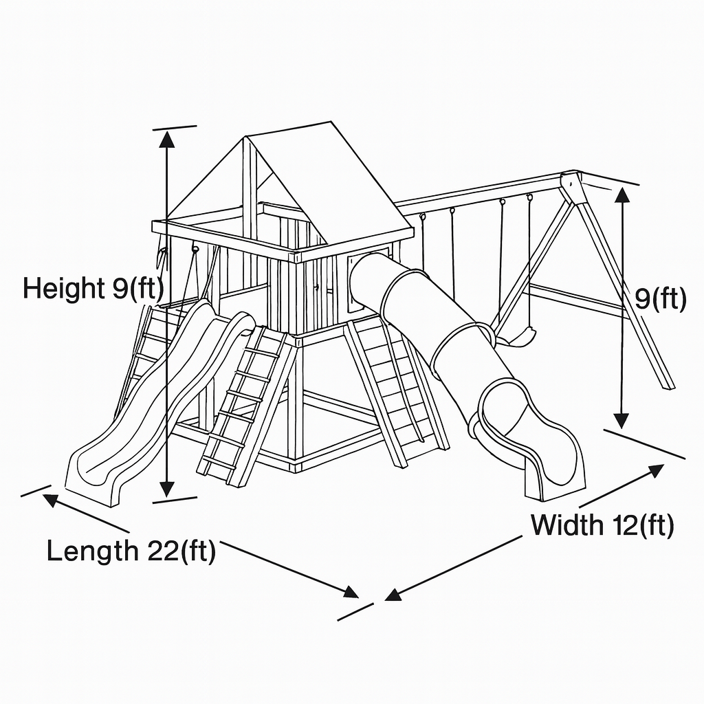 Wooden Swingset with Tube Slide, Double Swings & Rock Wall – Outdoor Kids Playground
