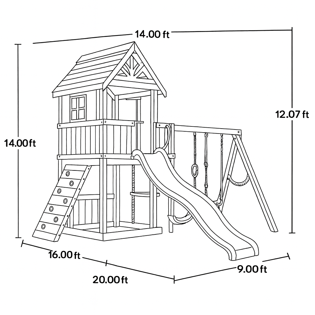 Large Wooden Swing Set with Slide, Swings & Clubhouse – Outdoor Backyard Playground
