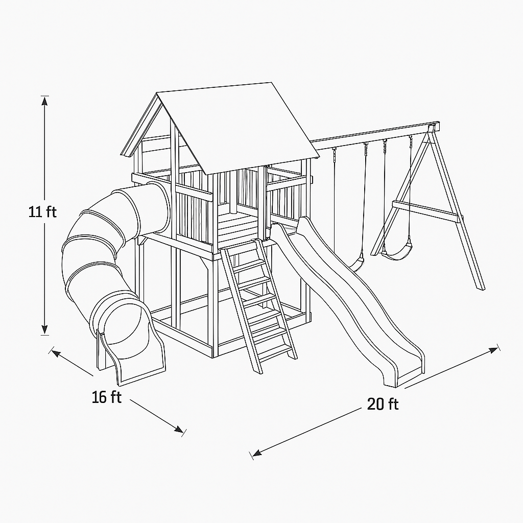 All-in-One Wooden Swing Set with Playhouse & Double Slides – Perfect Backyard Playground