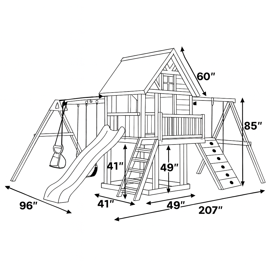 Kids Outdoor Playhouse Tower – Wooden Swing Set with Slide & Sandbox