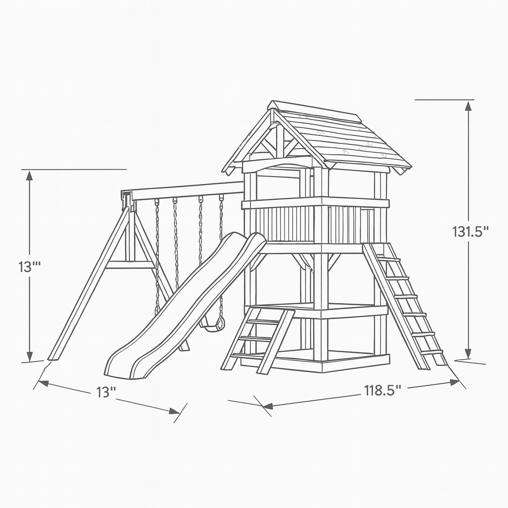 Wooden Playhouse with Slide, 2 Swings & Climbing Ladder – Outdoor Swing Set for Kids