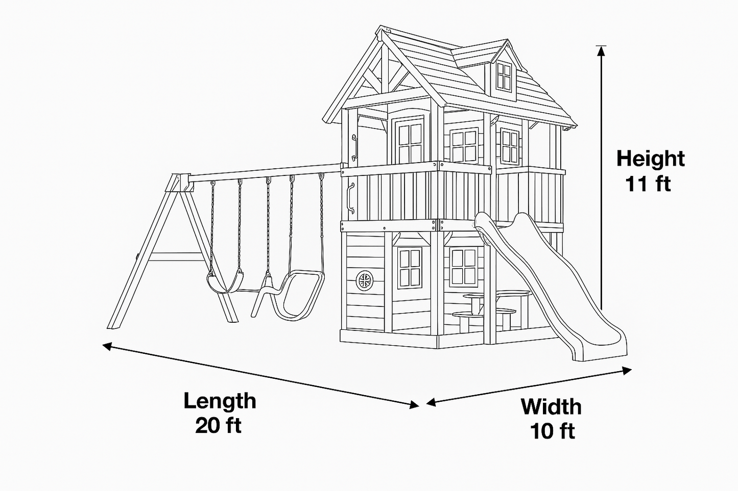 Heavy-Duty Wooden Swingset with Spiral Tube Slide & Double Swings