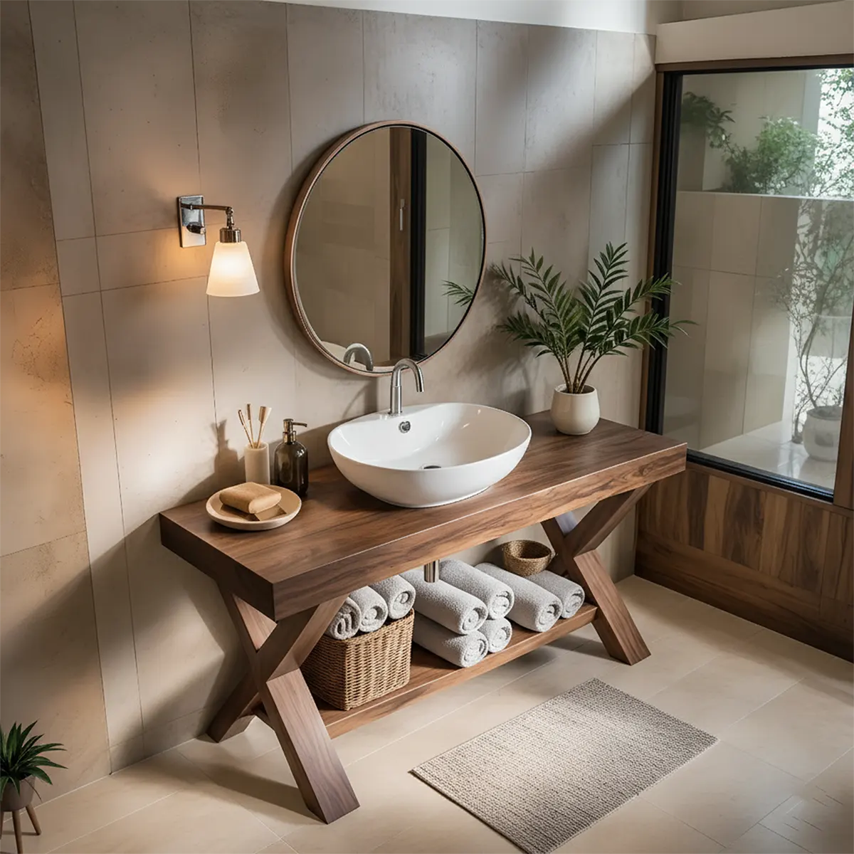 CrossBeam Vanity – Solid Wood Rustic Bathroom Design - Rustira