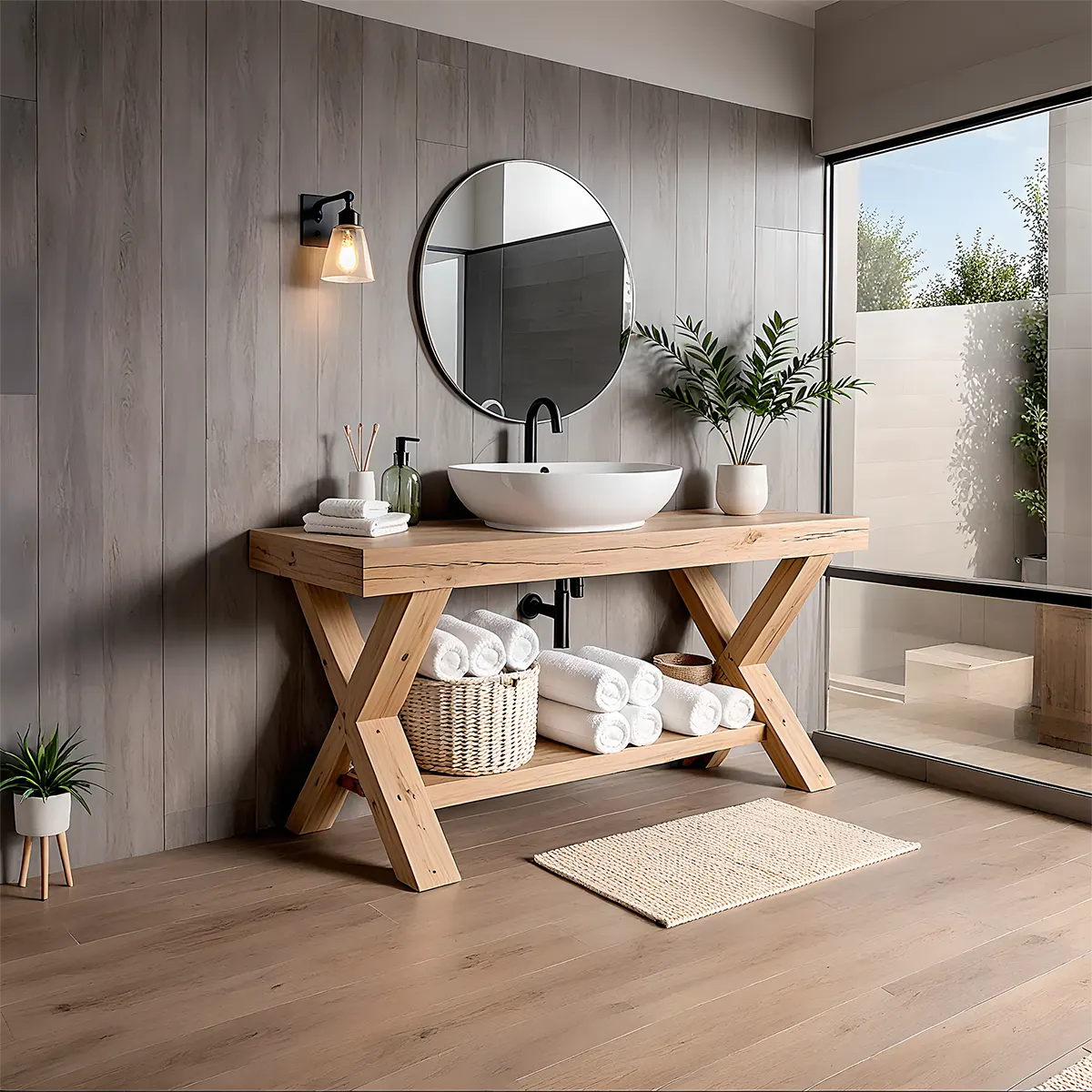 CrossBeam Vanity – Solid Wood Rustic Bathroom Design - Rustira