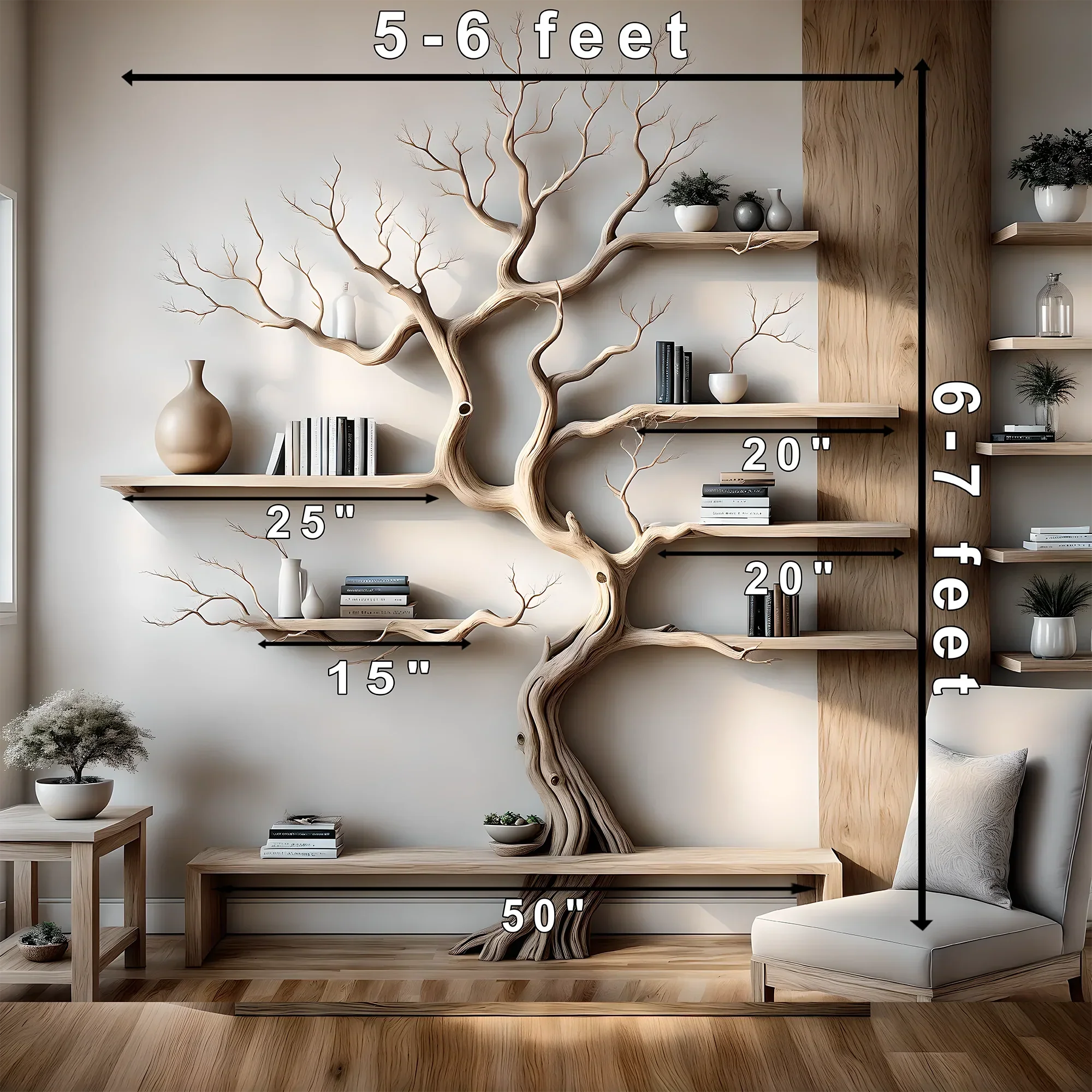 Driftwood bookshelf, driftwood, Christmas decoration shelf, bookshelf, tree-shaped shelf