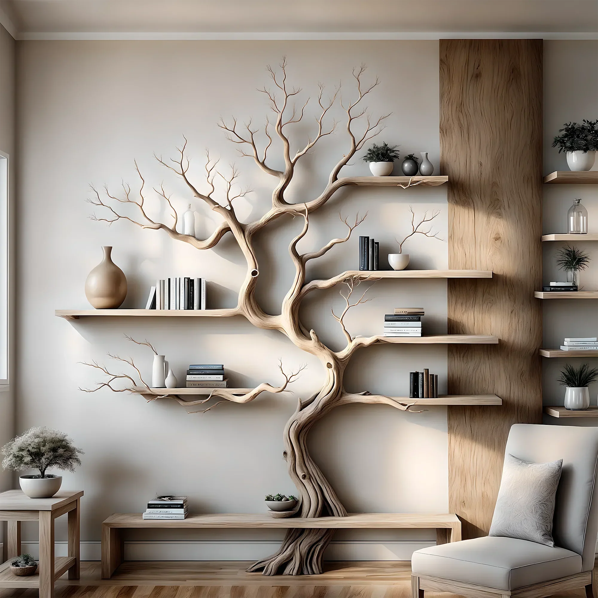 Driftwood bookshelf, driftwood, Christmas decoration shelf, bookshelf, tree-shaped shelf