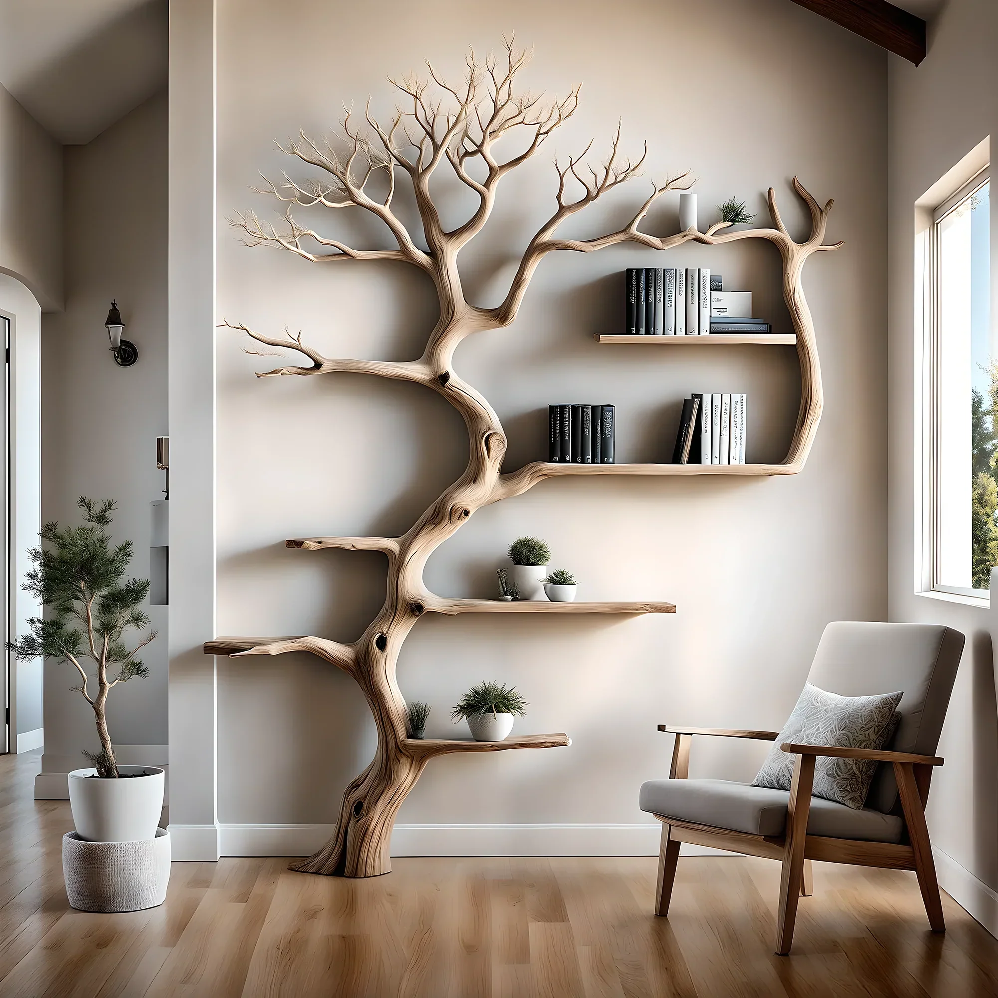 Driftwood-shaped bookshelf, tree-shaped bookshelf