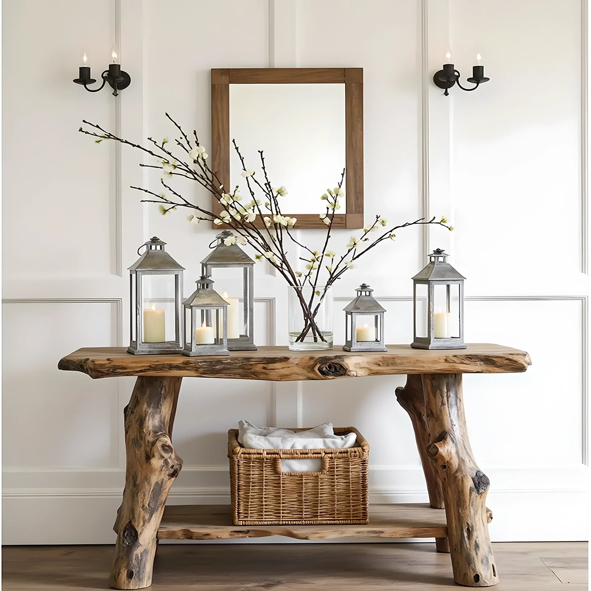 Farmhouse Entryway Table – Handmade Rustic Natural Wood Console Table, Live Edge Design, Narrow Console Furniture