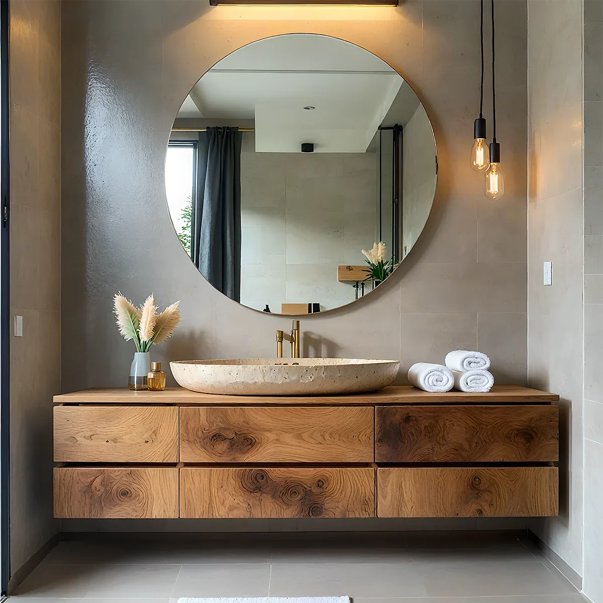 Floating Solid Wood Bathroom Vanity with Modern Storage - Rustira
