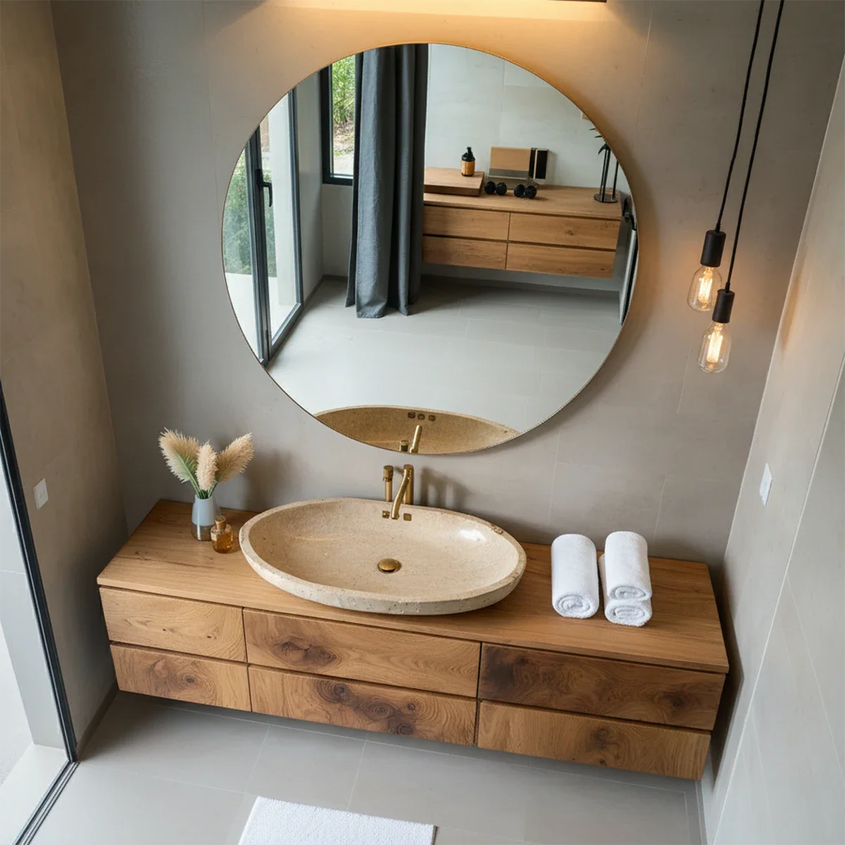 Floating Solid Wood Bathroom Vanity with Modern Storage - Rustira