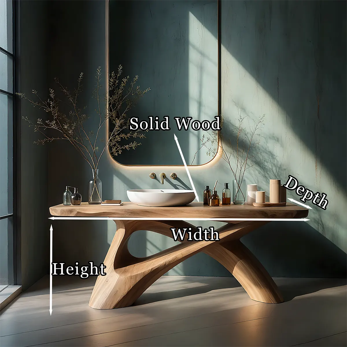 FlowForm Vanity – Modern Sculpted Solid Wood Bathroom Console - Rustira