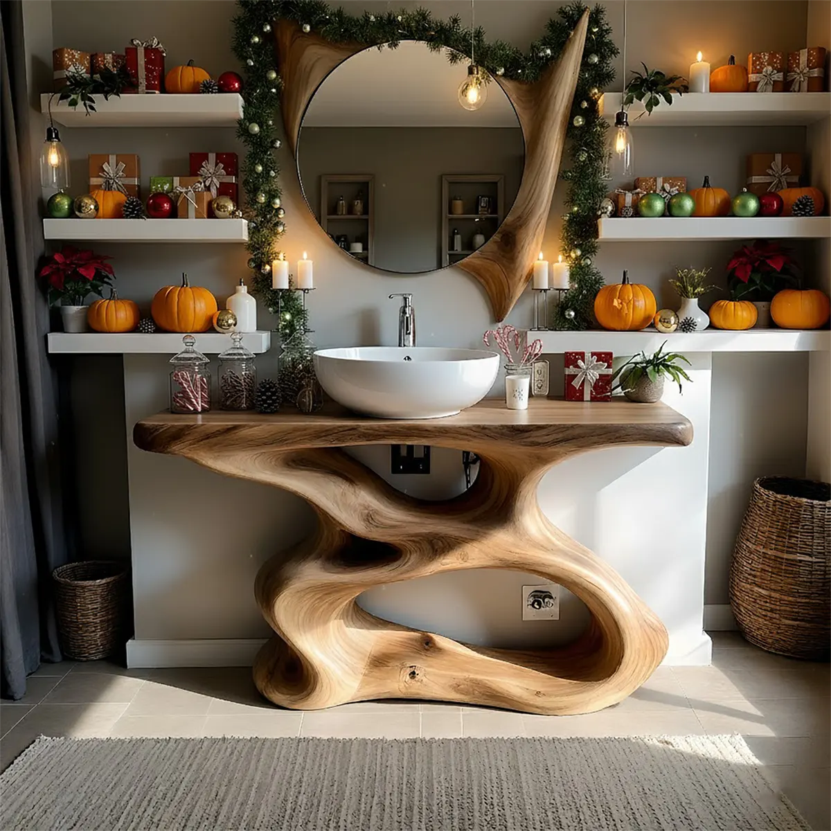 FlowForm Vanity – Sculpted Organic Solid Wood Bathroom - Rustira