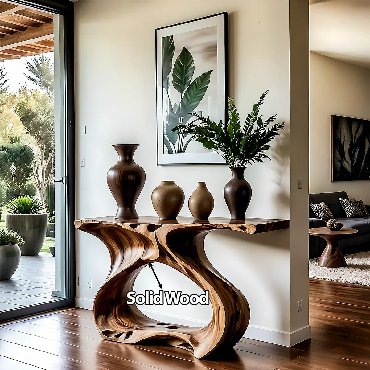 Flowing Walnut Console Table – Artistic Double Form Design - Rustira