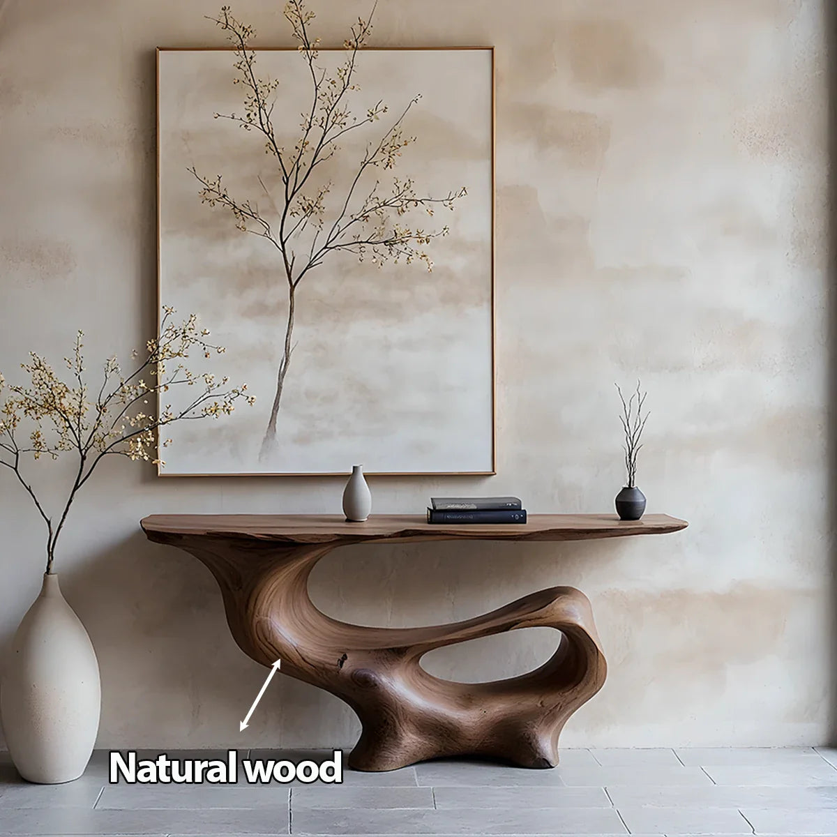 Fluid Sculpted Solid Wood Console Table — Organic Luxury Entryway Art Piece - Rustira
