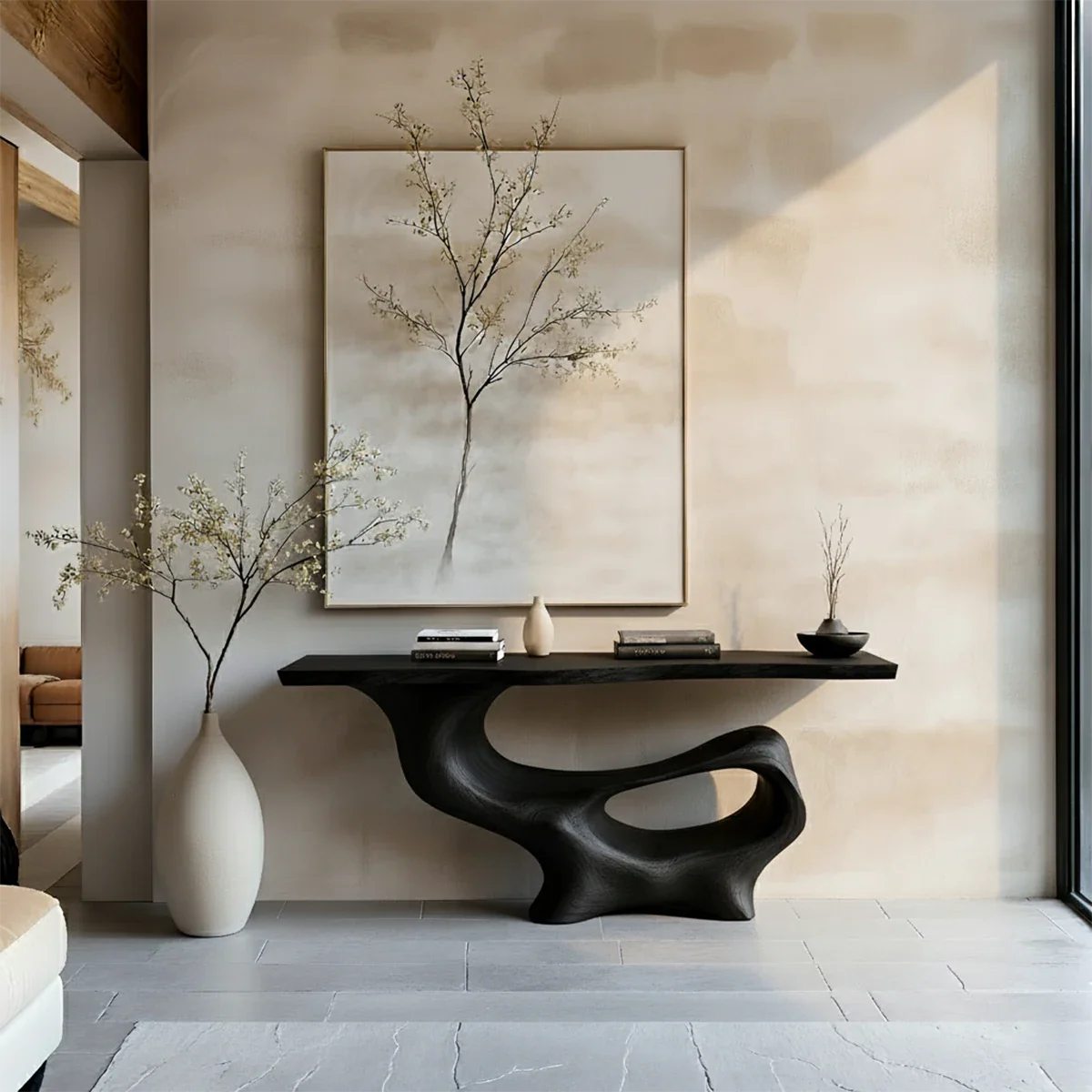 Fluid Sculpted Solid Wood Console Table — Organic Luxury Entryway Art Piece - Rustira