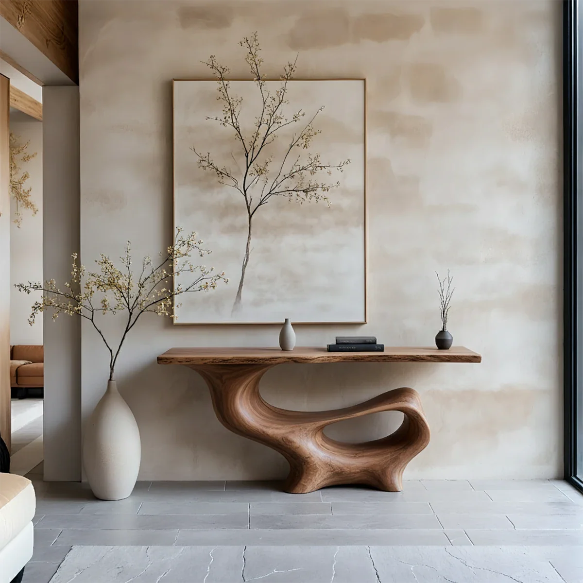 Fluid Sculpted Solid Wood Console Table — Organic Luxury Entryway Art Piece - Rustira
