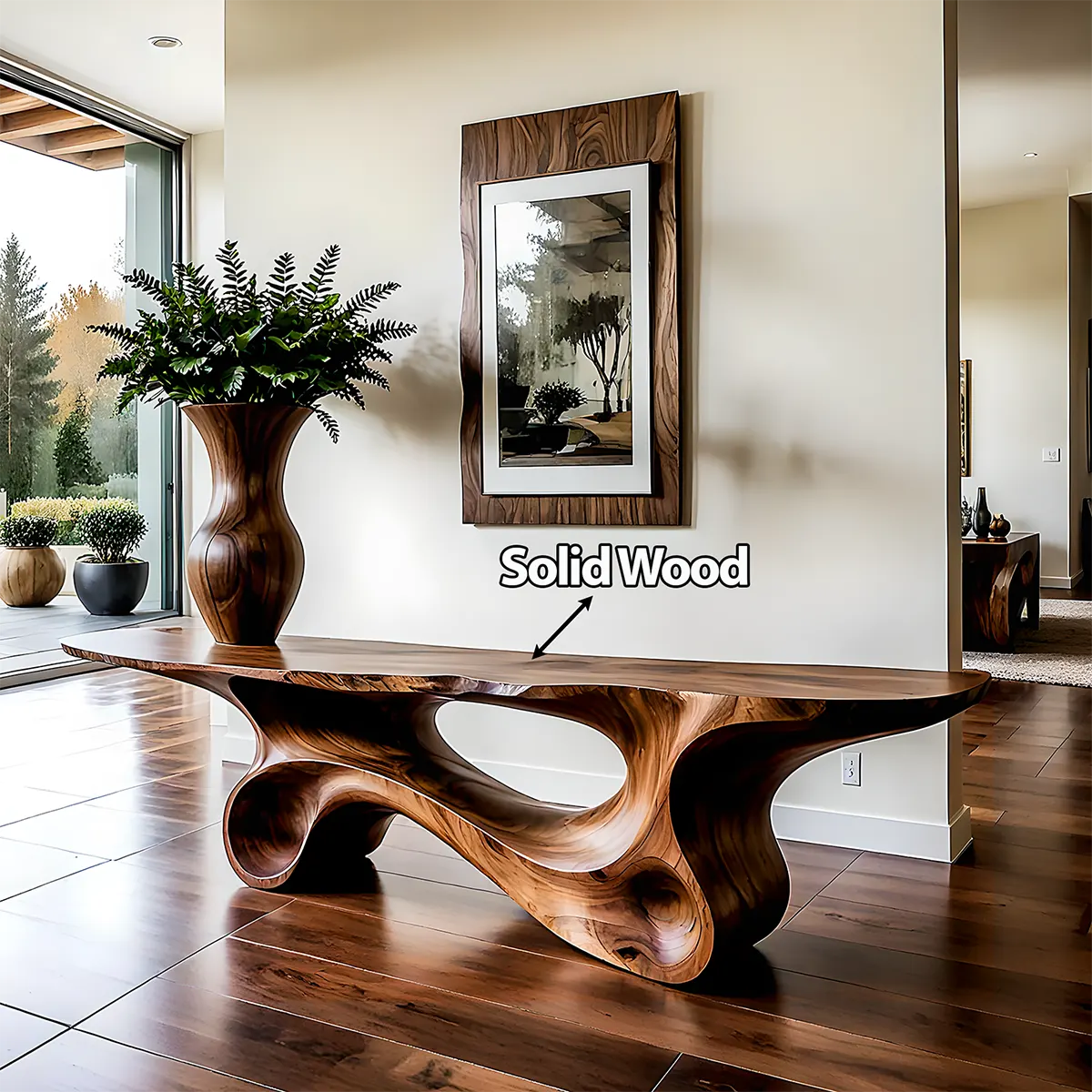 Fluid Twist Walnut Console Table – Modern Sculptural Wood - Rustira