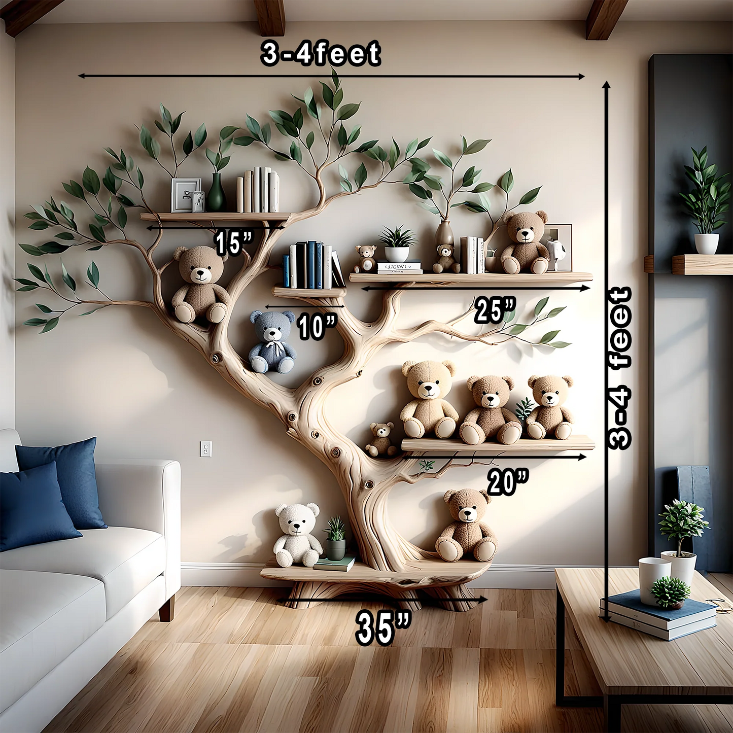 Green tree-style bookshelf for children's room space - Exquisite wooden furniture
