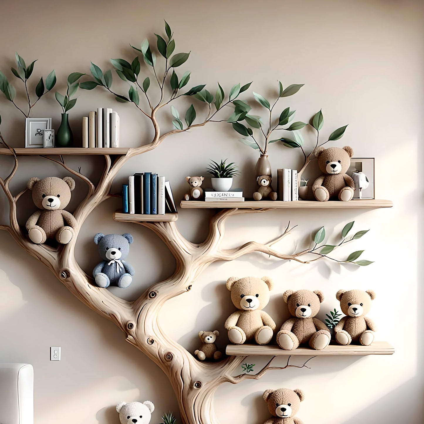 Green tree-style bookshelf for children's room space - Exquisite wooden furniture