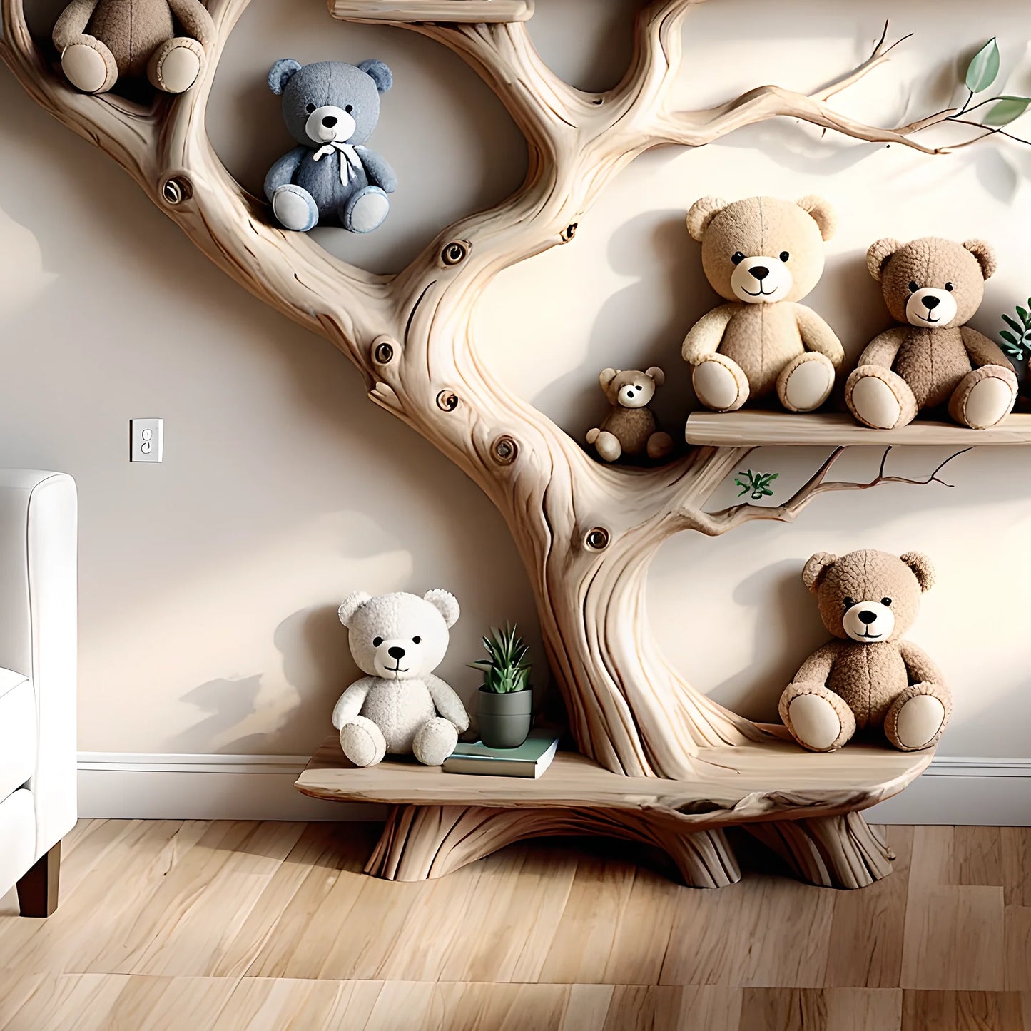 Green tree-style bookshelf for children's room space - Exquisite wooden furniture