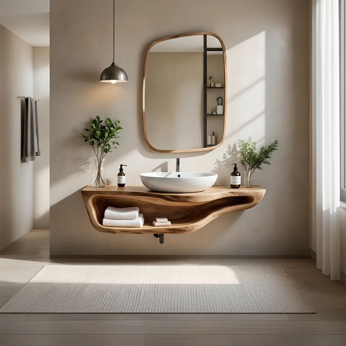 Handcrafted Live Edge Floating Bathroom Vanity With Shelf - Rustira