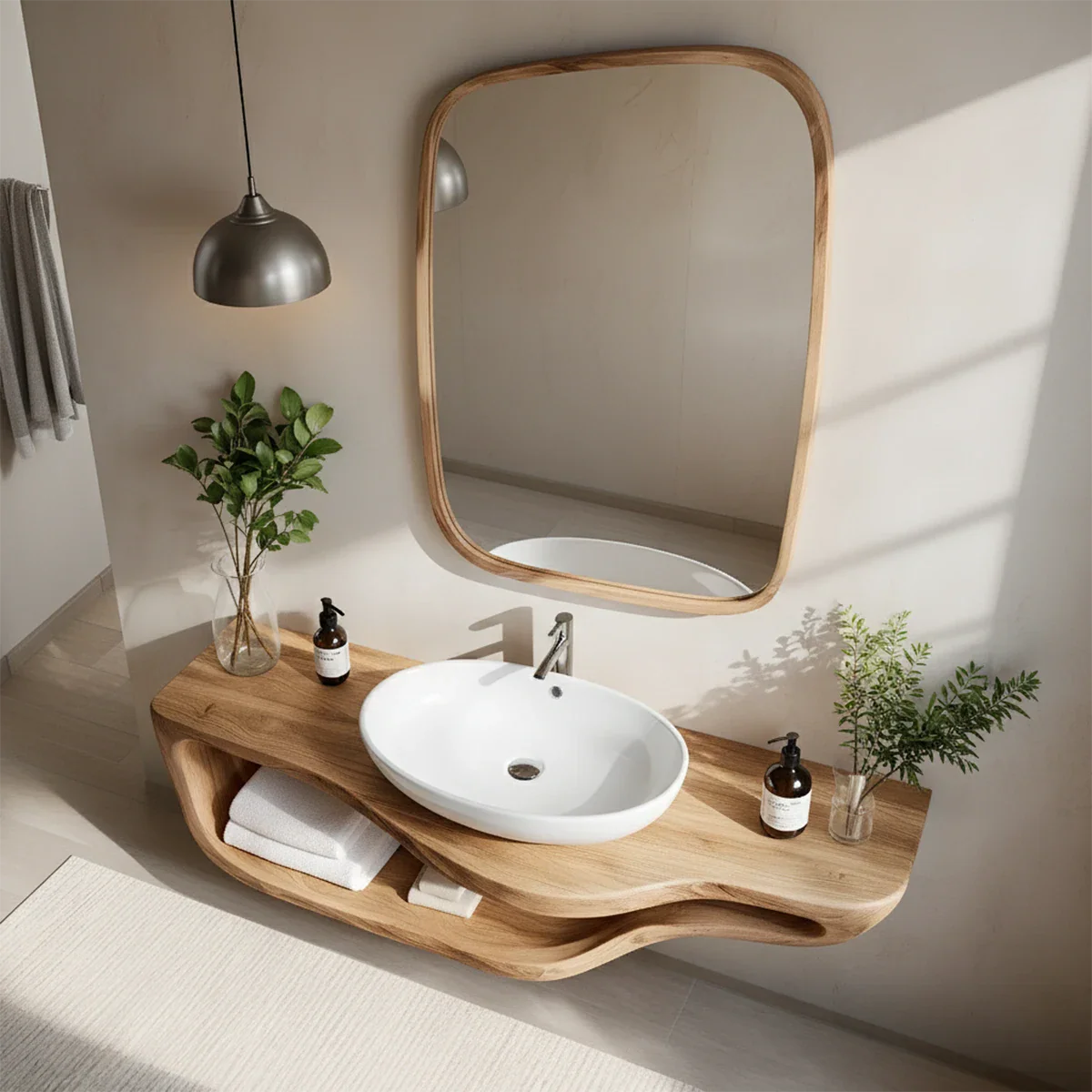 Handcrafted Live Edge Floating Bathroom Vanity With Shelf - Rustira