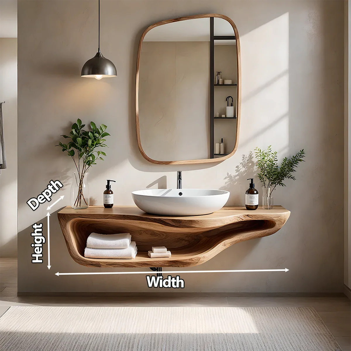 Handcrafted Live Edge Floating Bathroom Vanity With Shelf - Rustira