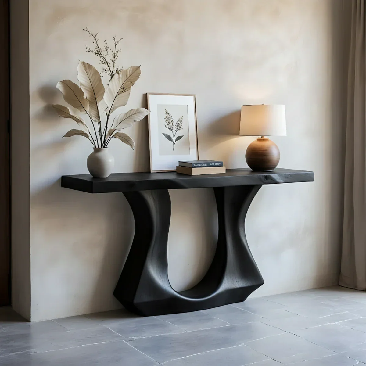 Handcrafted Solid Wood Console Table with Sculptural Twin-Base Design - Rustirawood