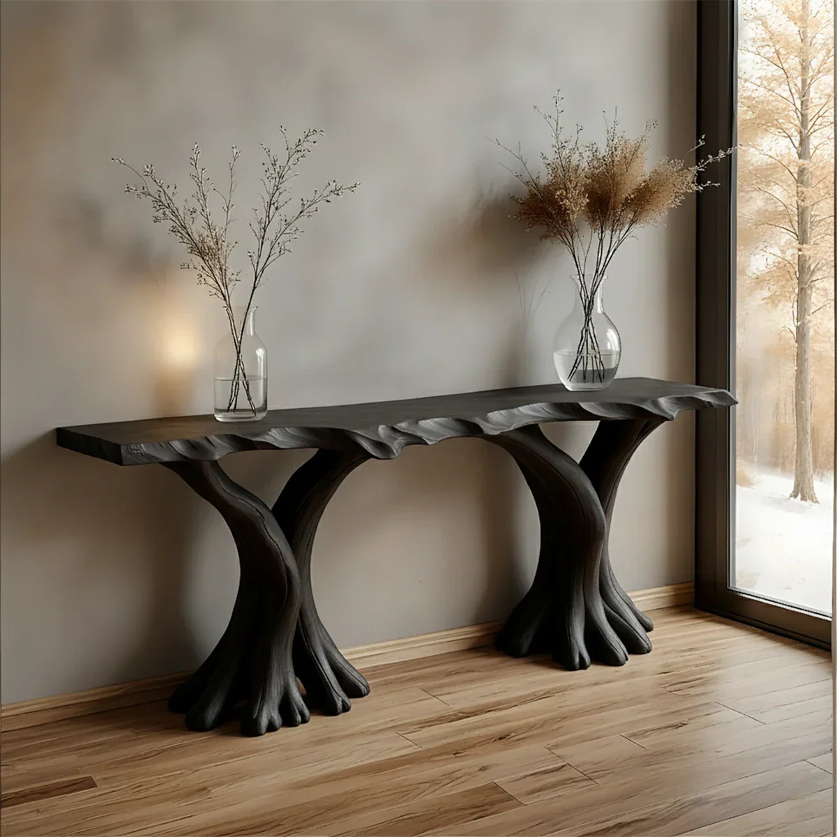 Handcrafted Solid Wood Triple-Root Sculptural Console Table - Rustirawood