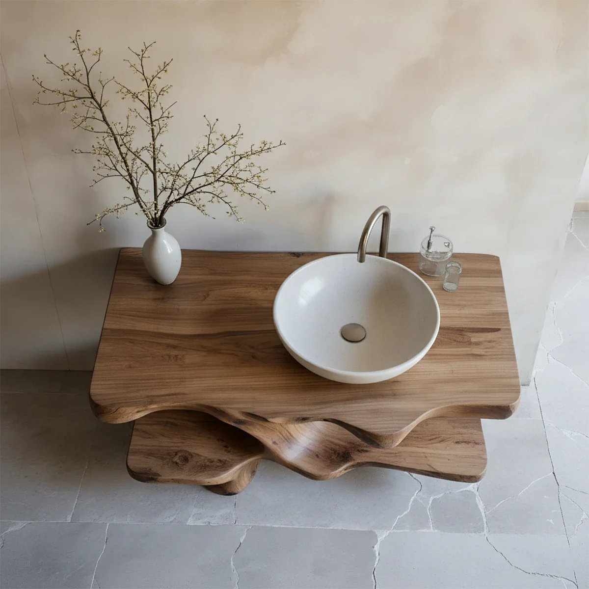 Handcrafted Solid Wood Vanity with Organic Branch Form - Rustira