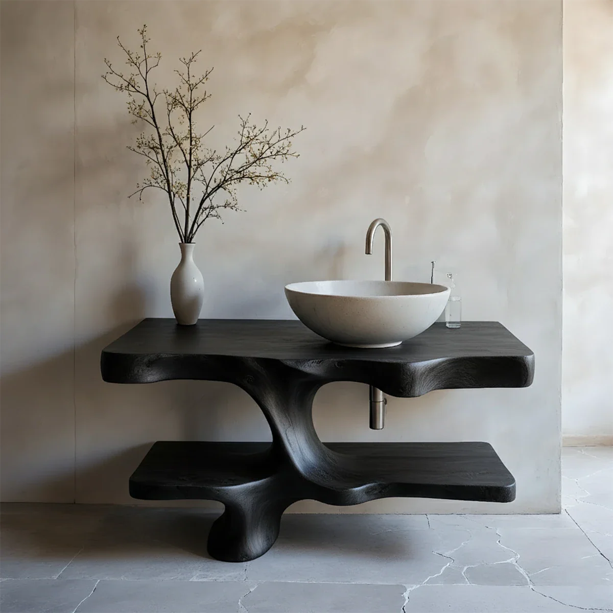 Handcrafted Solid Wood Vanity with Organic Branch Form - Rustira