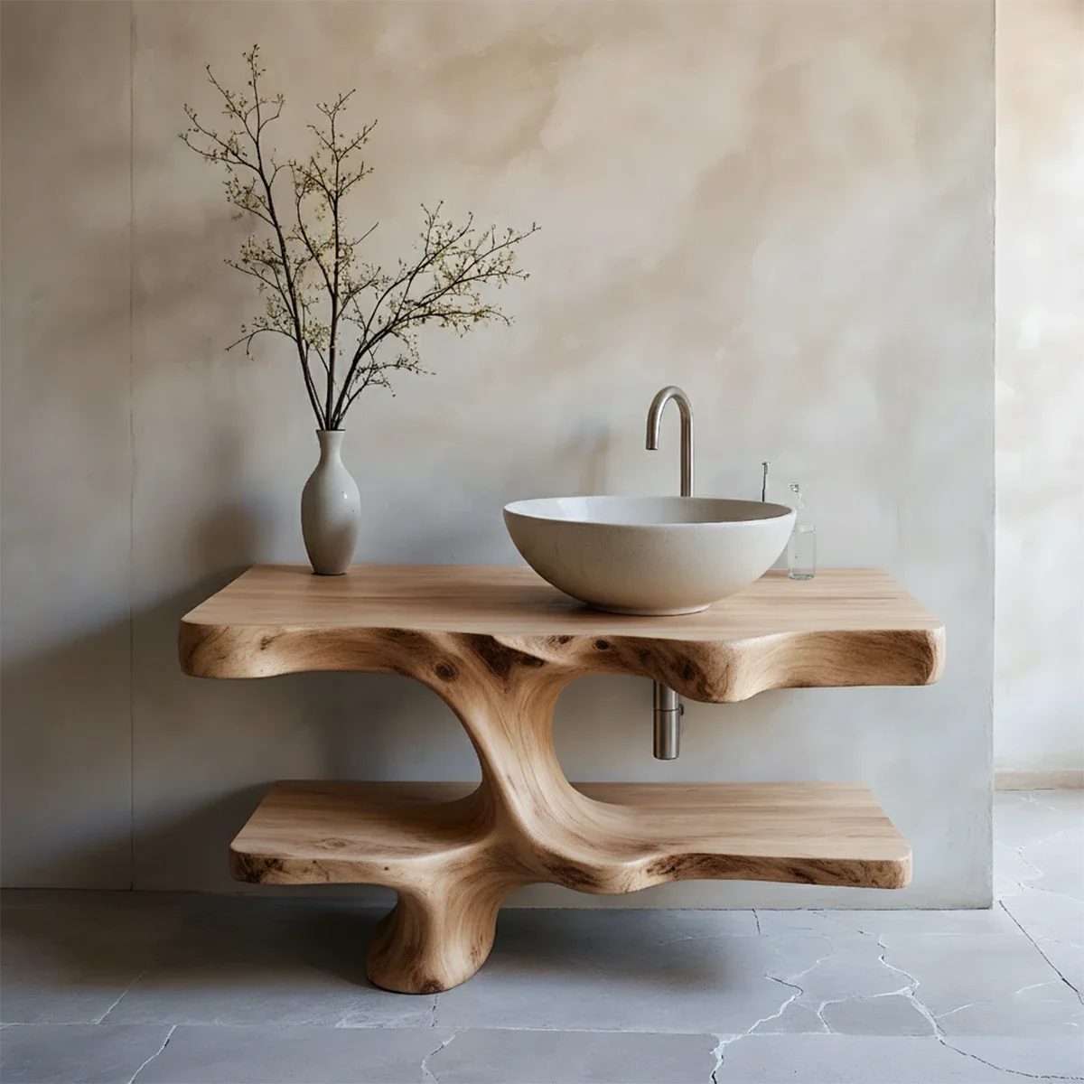 Handcrafted Solid Wood Vanity with Organic Branch Form - Rustira