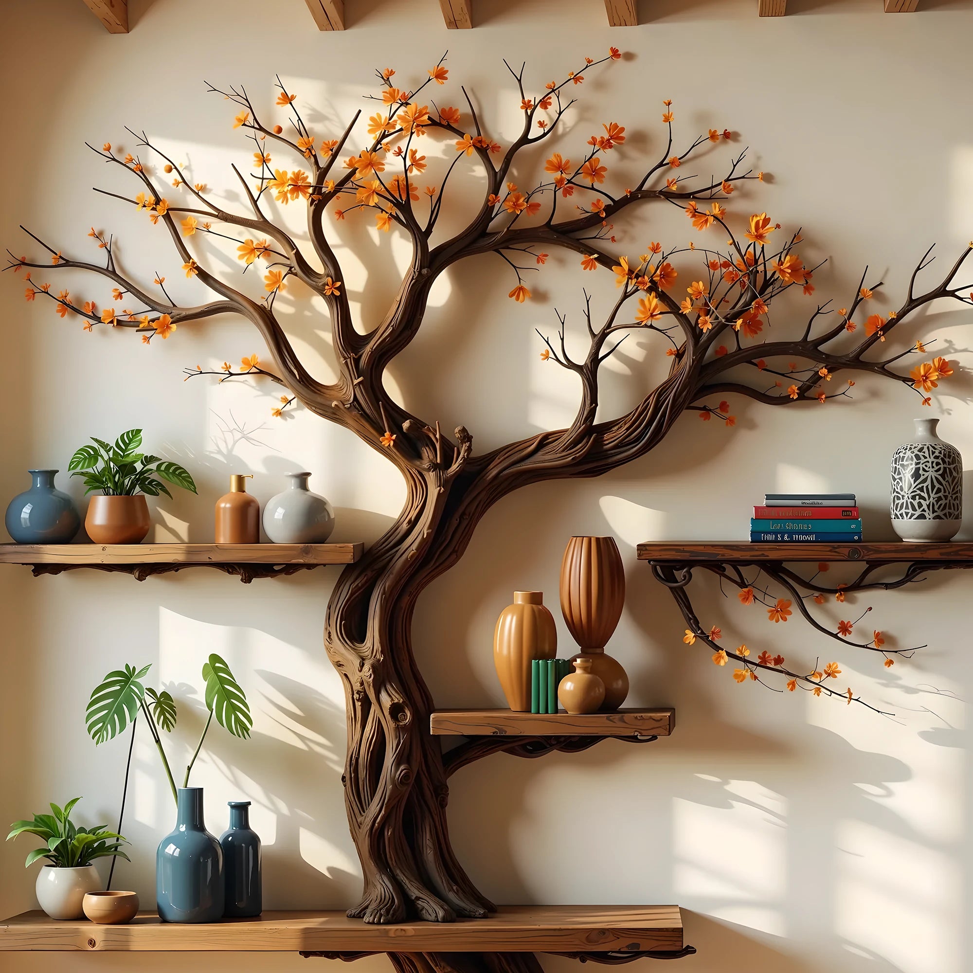 Handcrafted Tree Bookshelf – Natural Wood, Exquisite Craftsmanship .