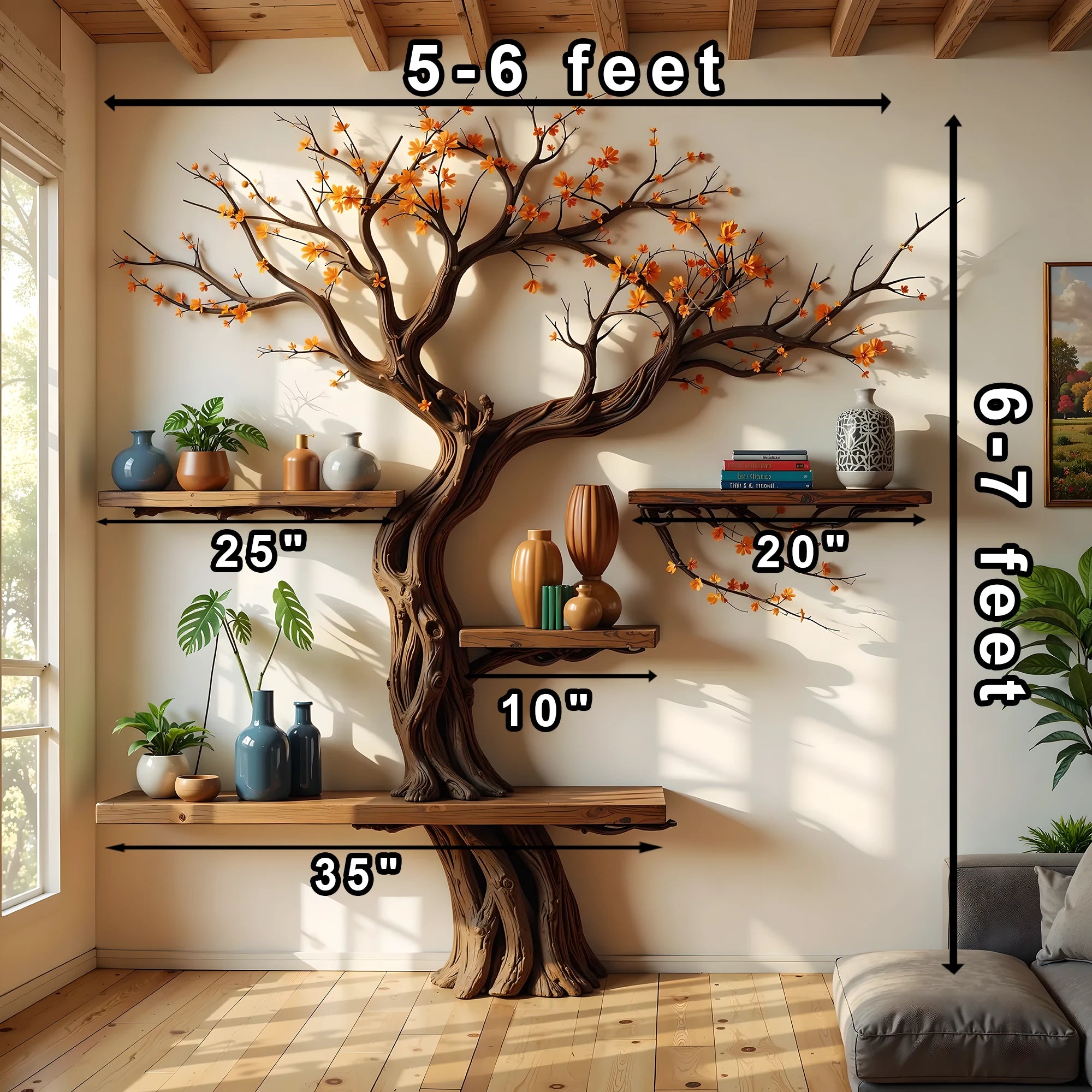 Handcrafted Tree Bookshelf – Natural Wood, Exquisite Craftsmanship .
