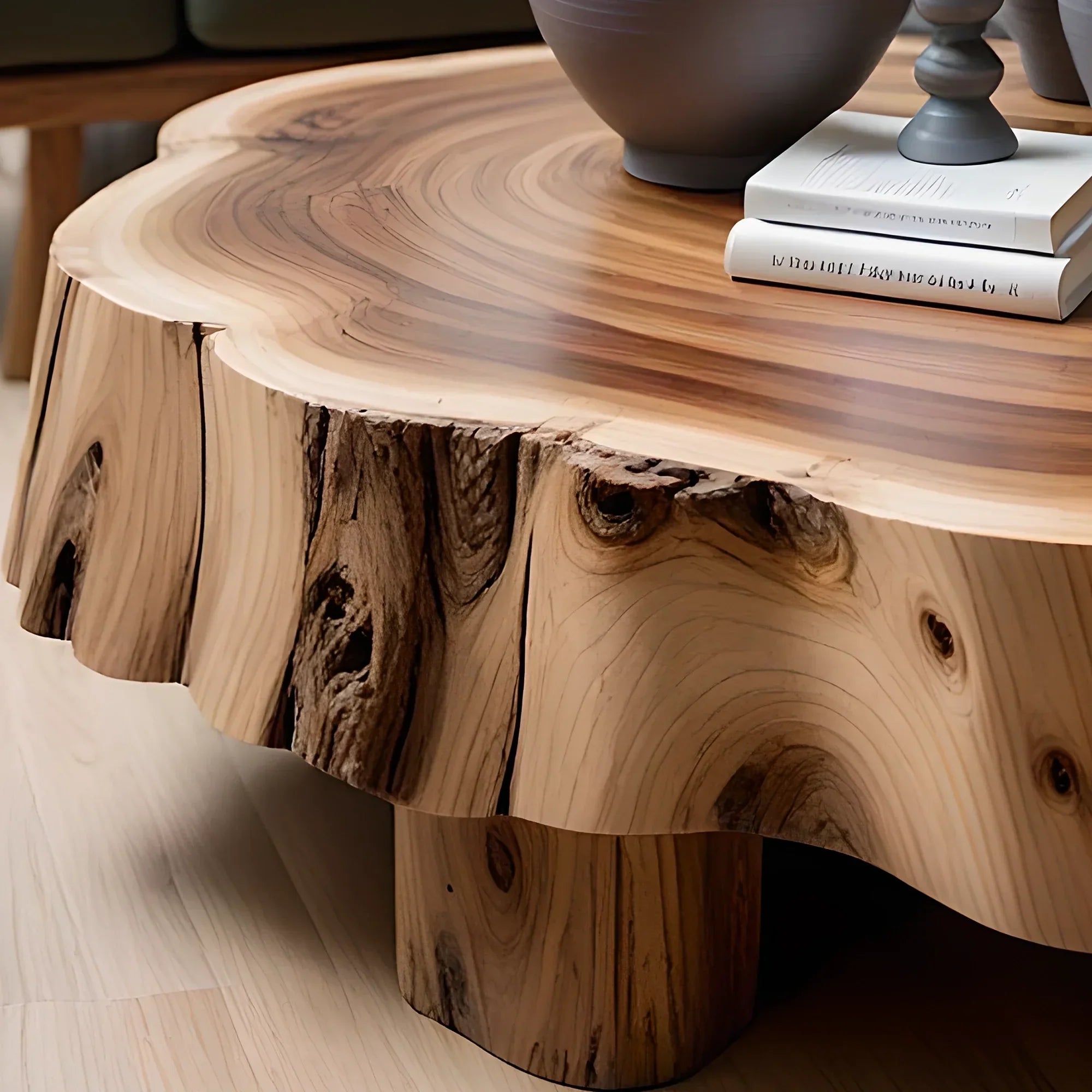 Handmade Round Coffee Table Solid Wood Coffee Table Handmade Rustic Decor Sustainable Furniture