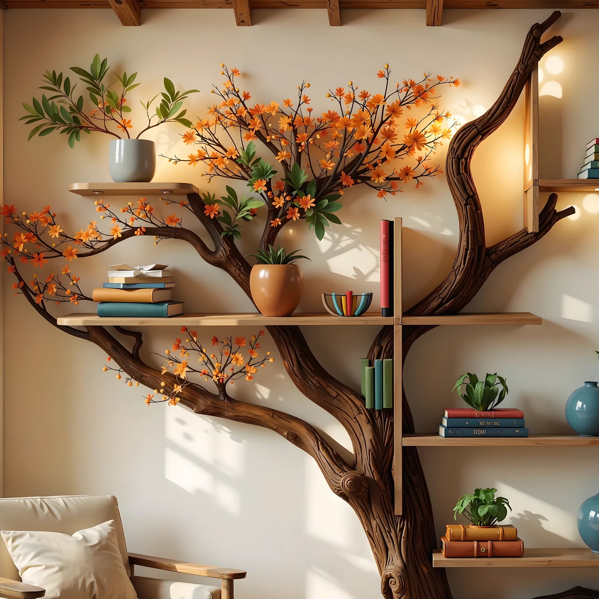 Handmade Tree Bookshelf – A Cozy & Natural Touch to Your Space .