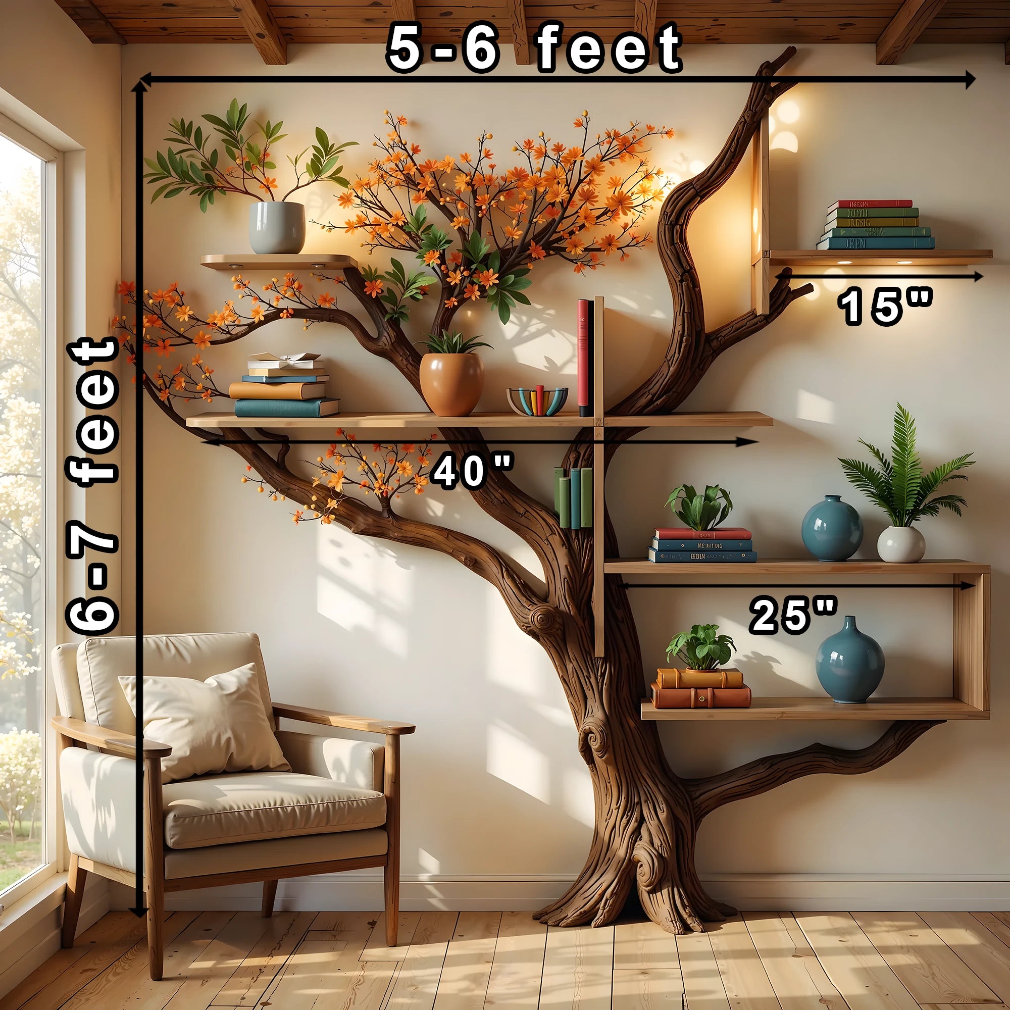 Handmade Tree Bookshelf – A Cozy & Natural Touch to Your Space .