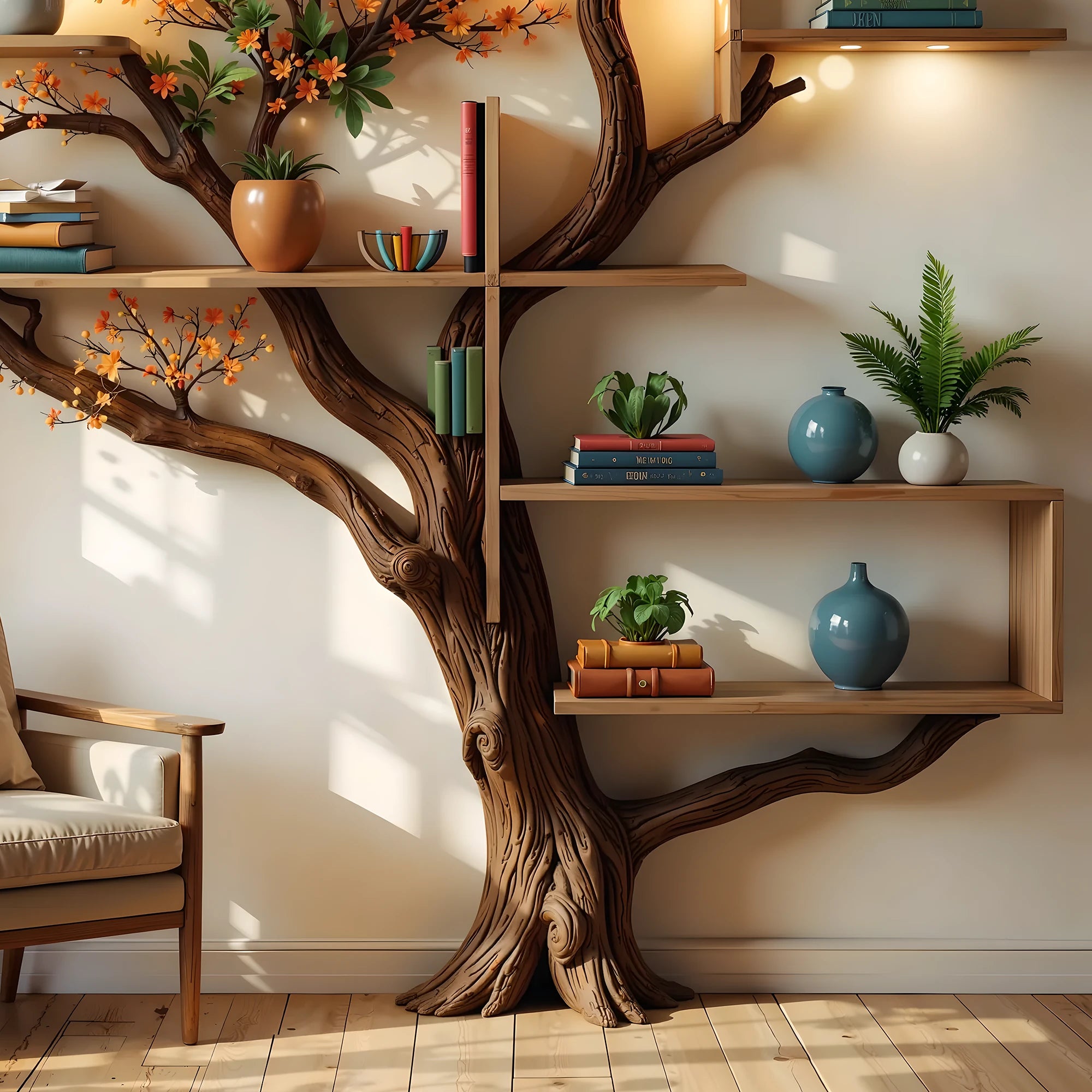 Handmade Tree Bookshelf – A Cozy & Natural Touch to Your Space .