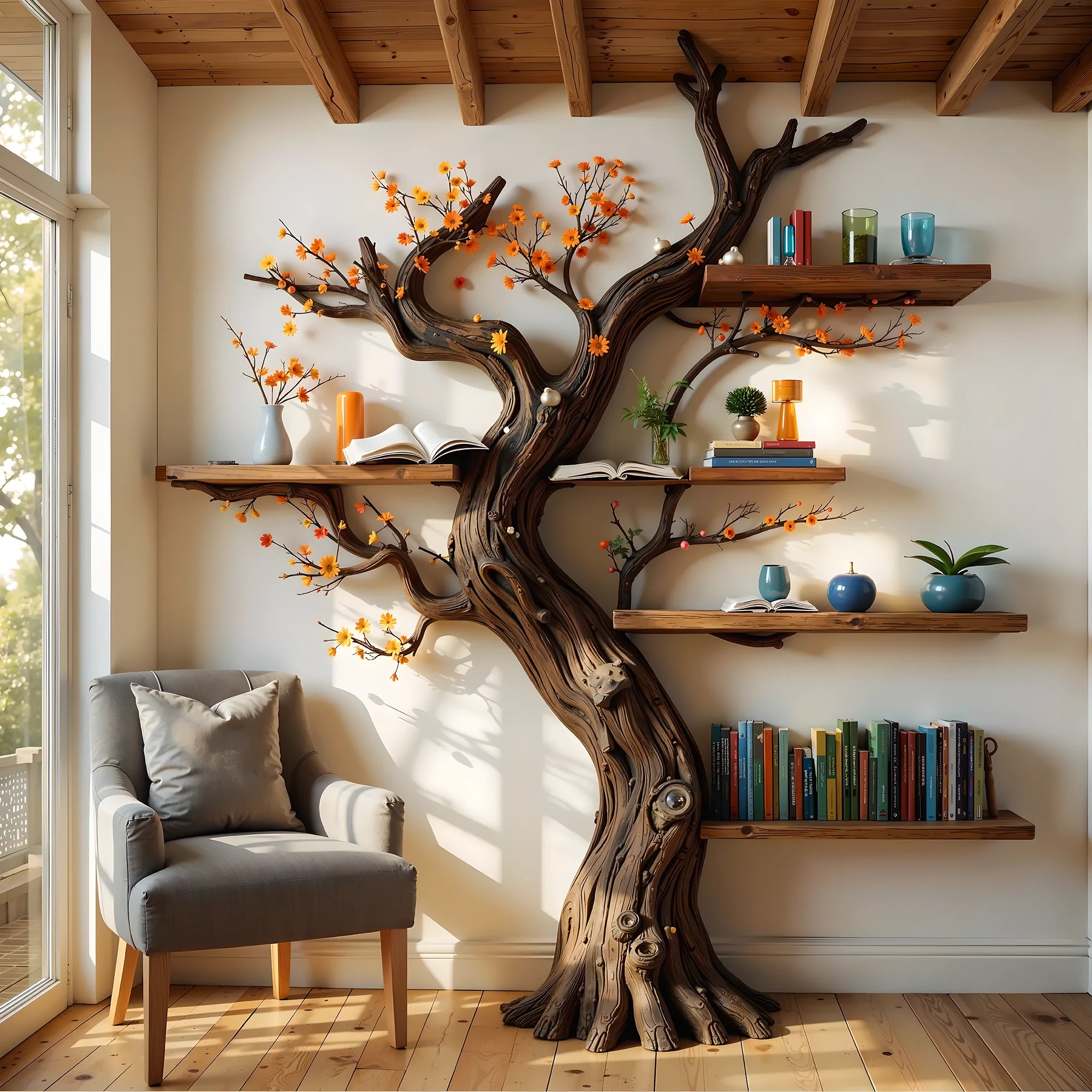 Handmade Tree Branch Bookshelf – The Perfect Choice for Book Enthusiasts .