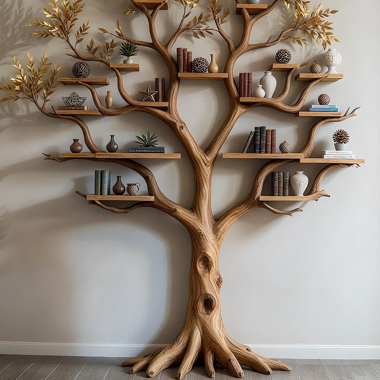 Handmade Tree Shaped Bookshelf – Natural Wood Book Rack