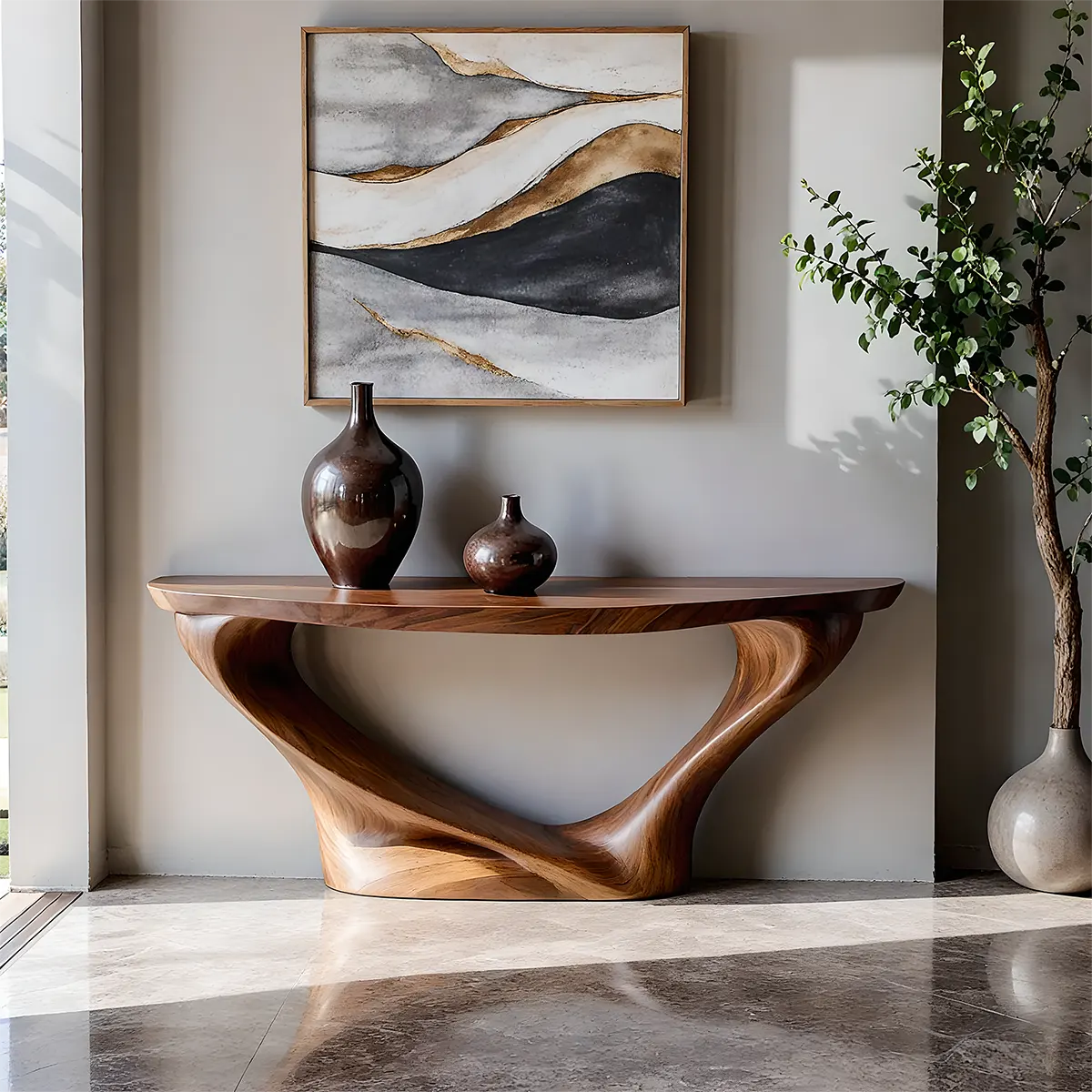 Harmony Arc Walnut Console Table – Handcrafted Elegance - Rustira