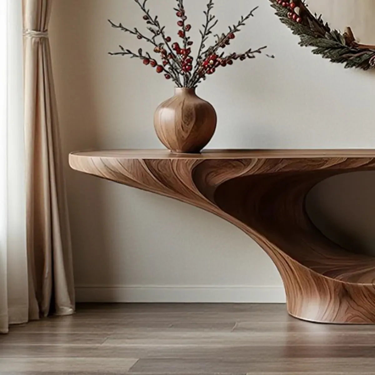 Infinity Flow Walnut Console Table – Sculptural Modern Art - Rustira