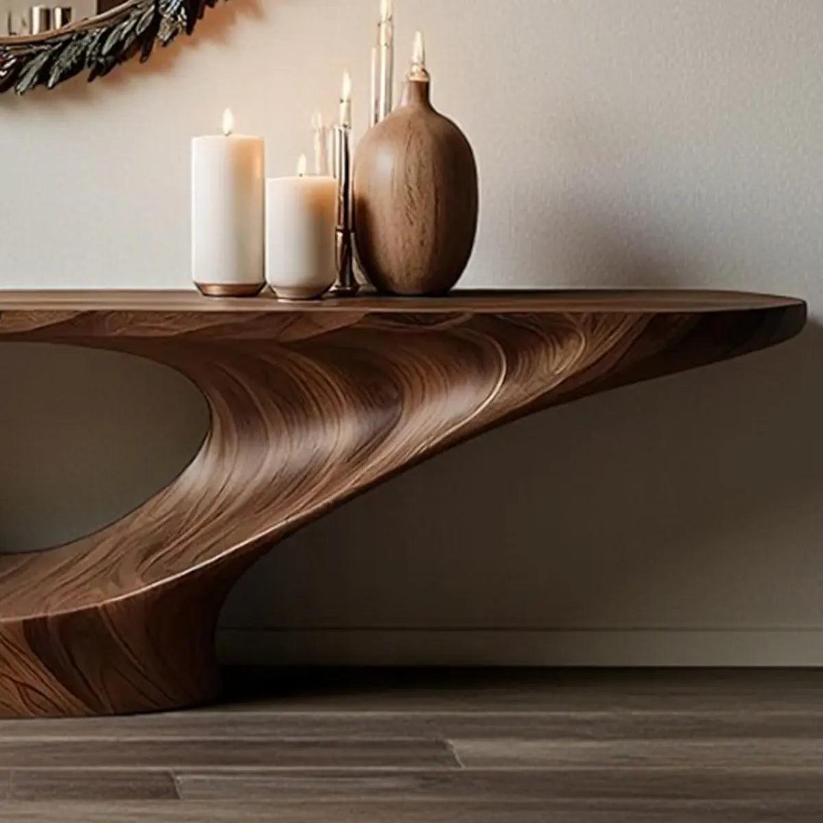 Infinity Flow Walnut Console Table – Sculptural Modern Art - Rustira