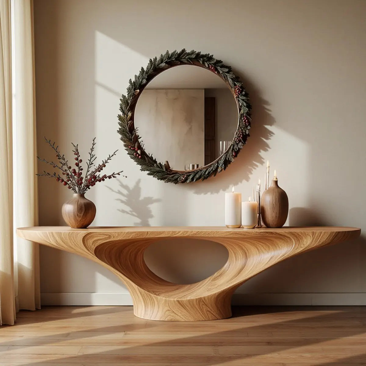 Infinity Flow Walnut Console Table – Sculptural Modern Art - Rustira
