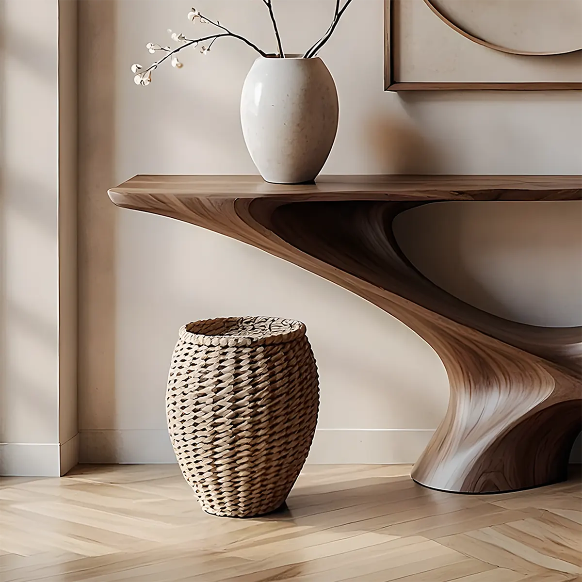 Infinity Loop Walnut Console Table – Sculptural Wood Design - Rustira
