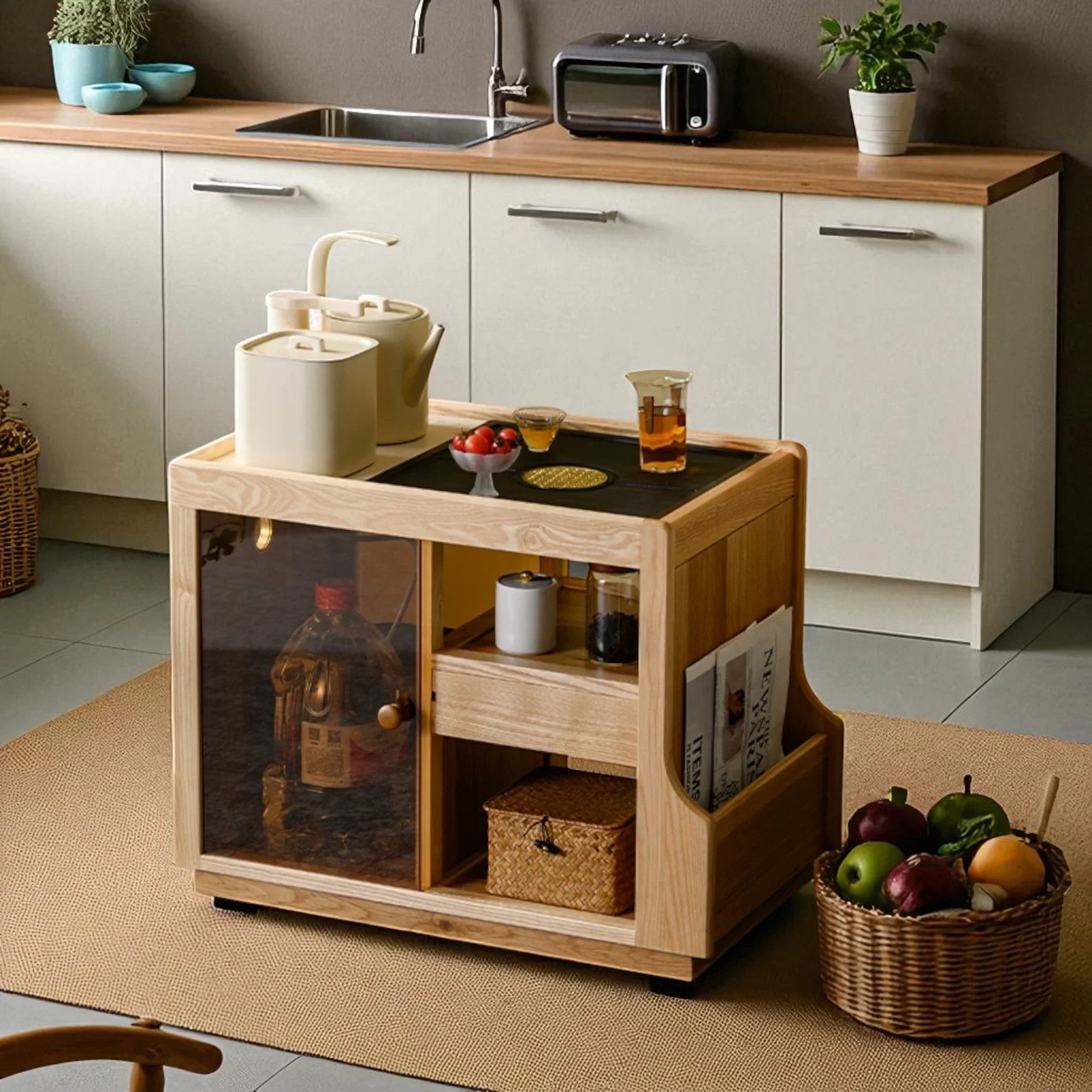 Japanese Wabi-Sabi Wooden Tea Cabinet - Rustira