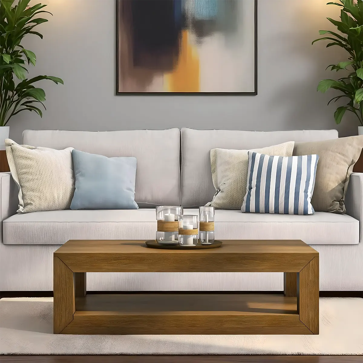 Light Oak Coffee Table, Modern Minimalist Design, 2 Tiers