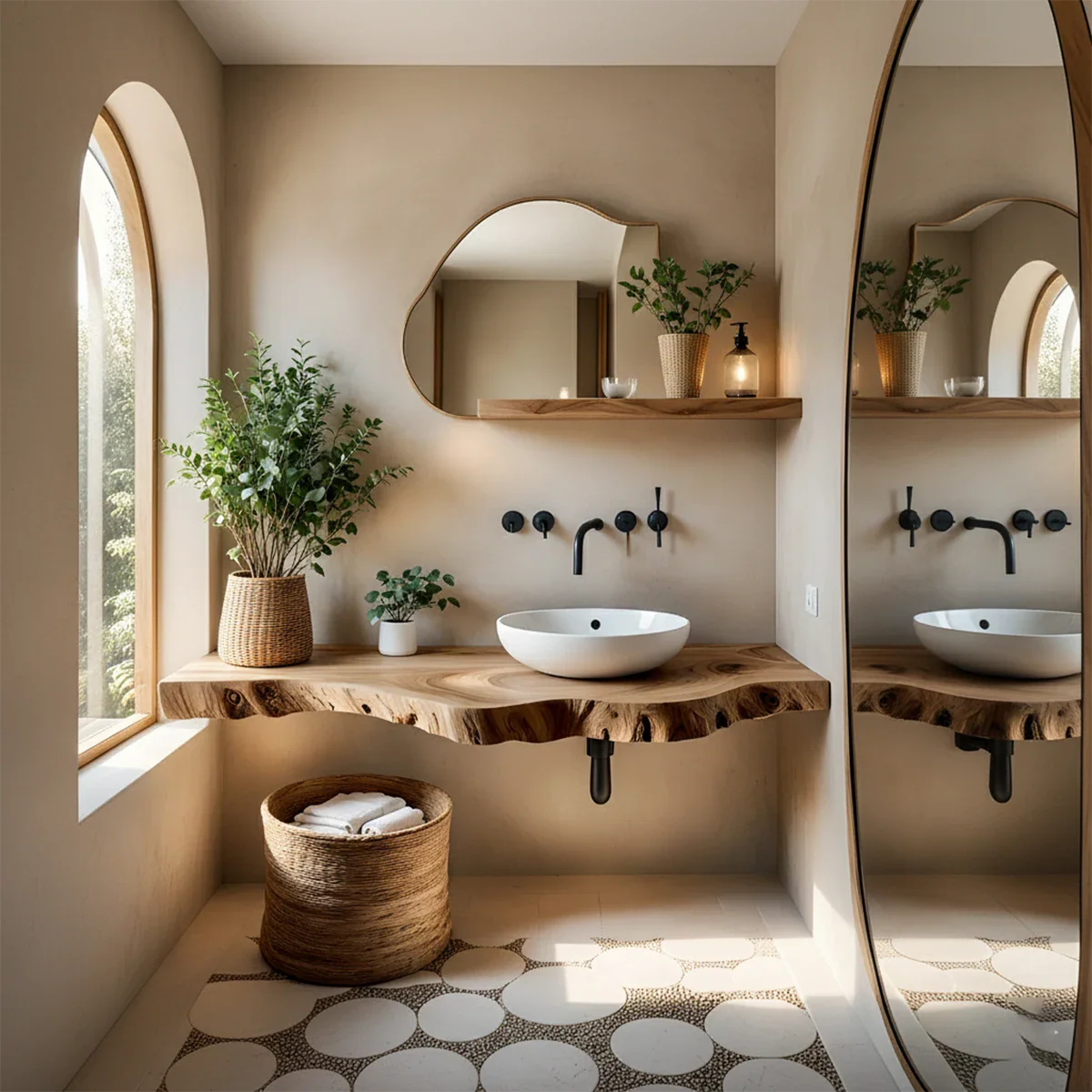 Live Edge Floating Bathroom Vanity — Organic Japandi Spa Design - Rustira