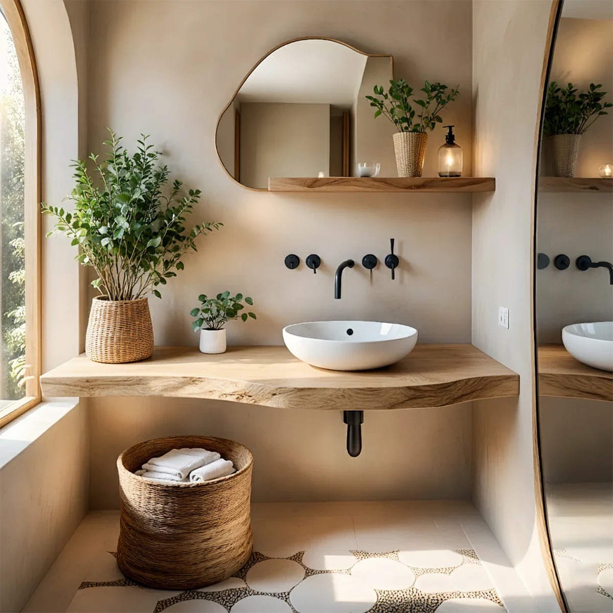 Live Edge Floating Bathroom Vanity — Organic Japandi Spa Design - Rustira